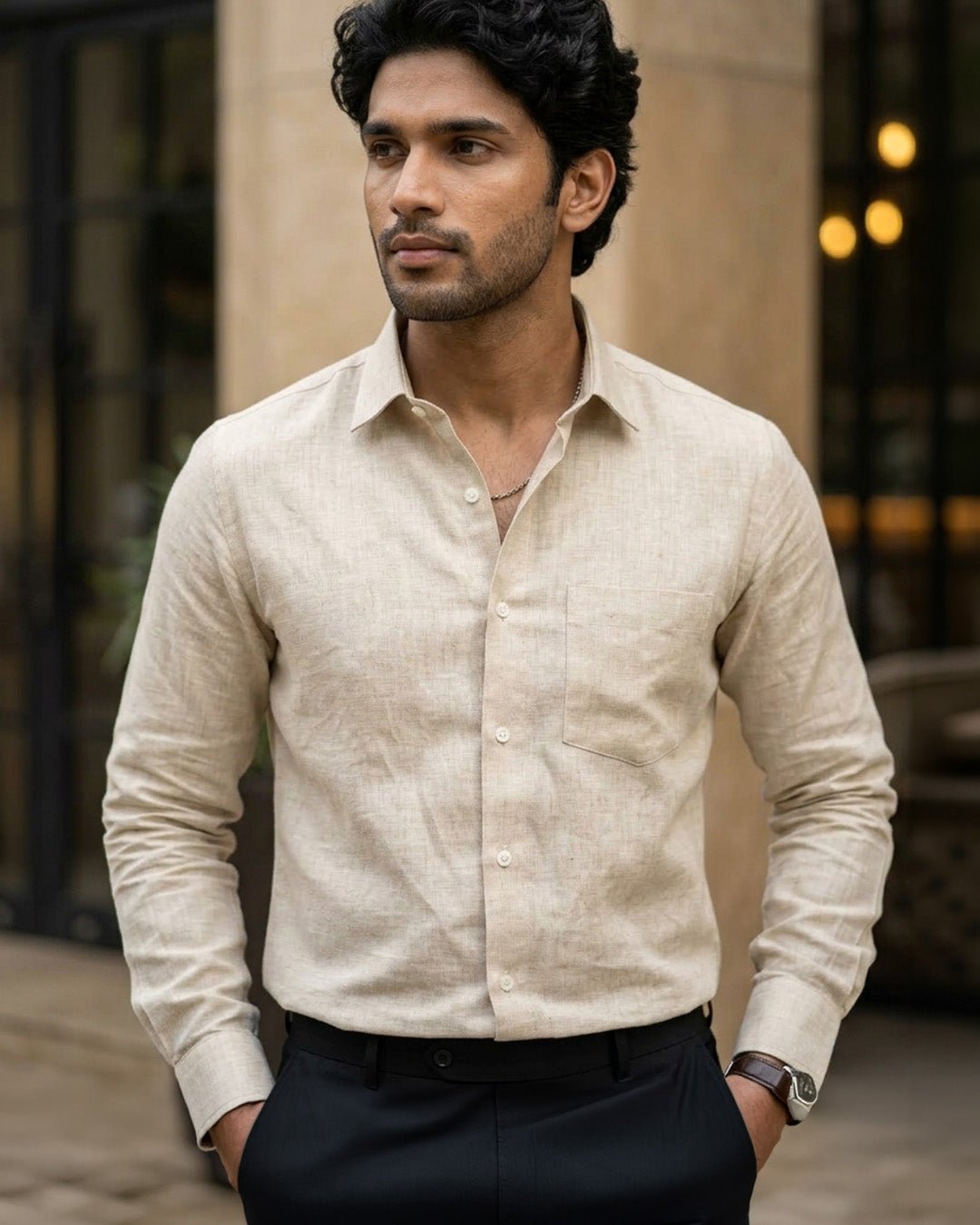 Beige Color 60Lea Pure Linen Shirt For Men - Punekar Cotton