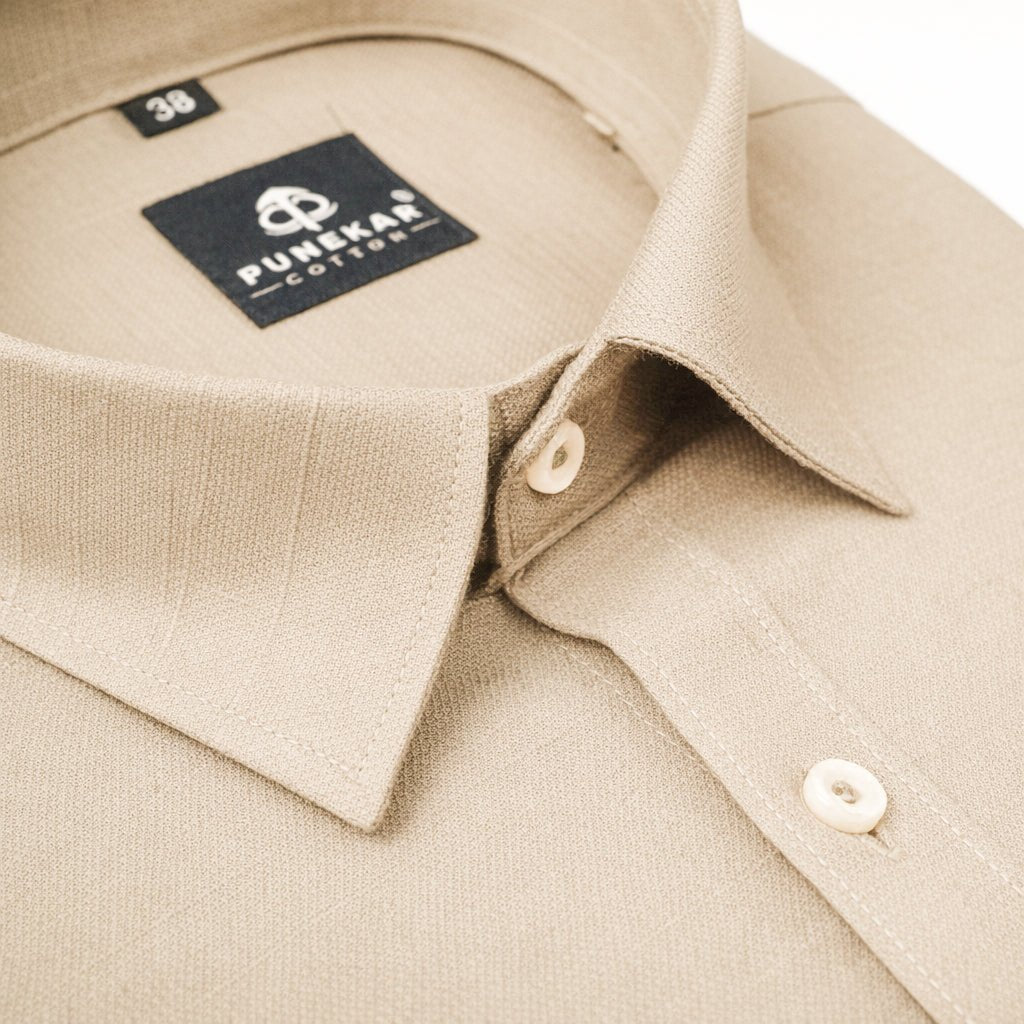 Beige Color Cotton Linen Shirt For Men - Punekar Cotton