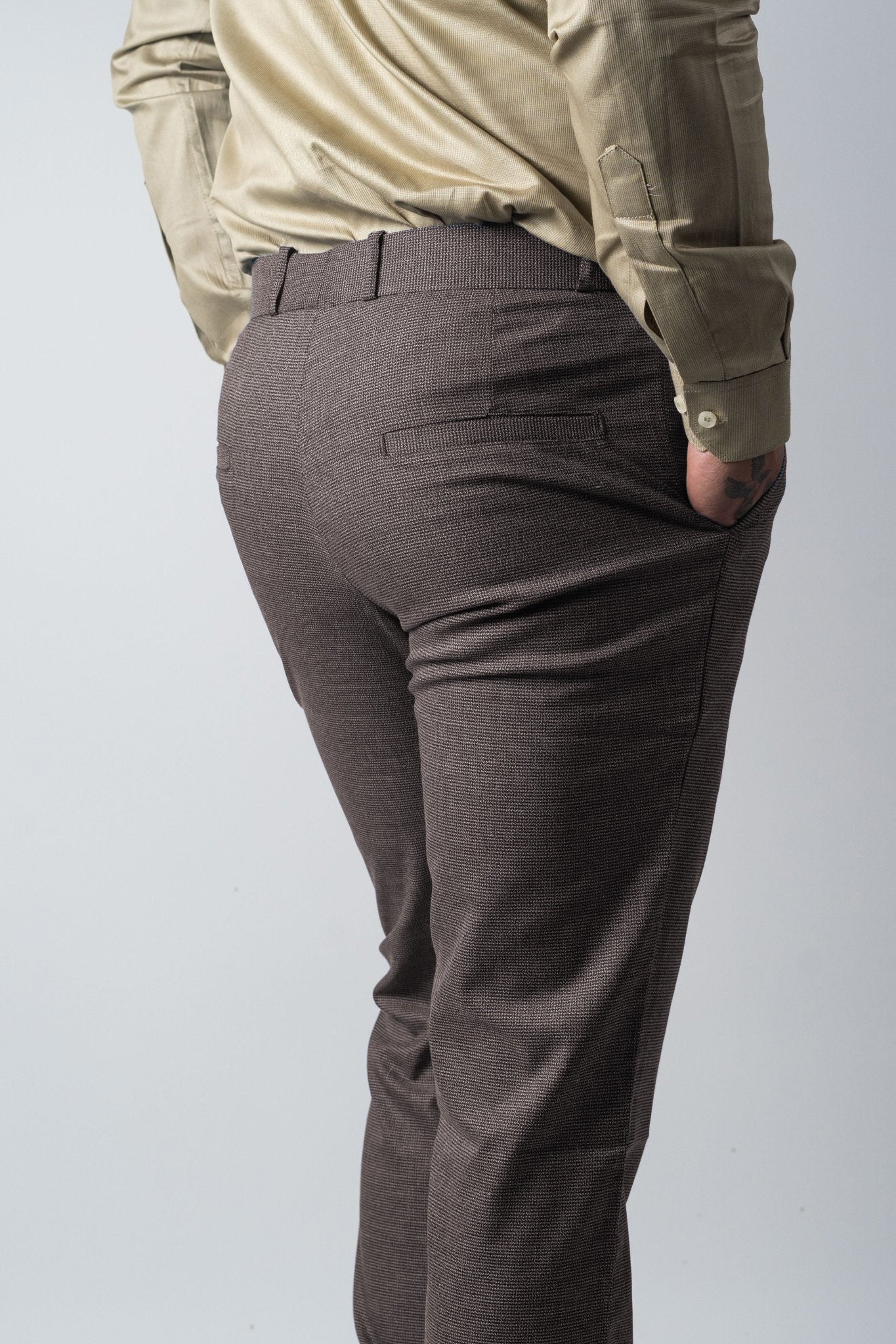 Brown Color Dual Texture Blend Cotton Pant for Men - Punekar Cotton