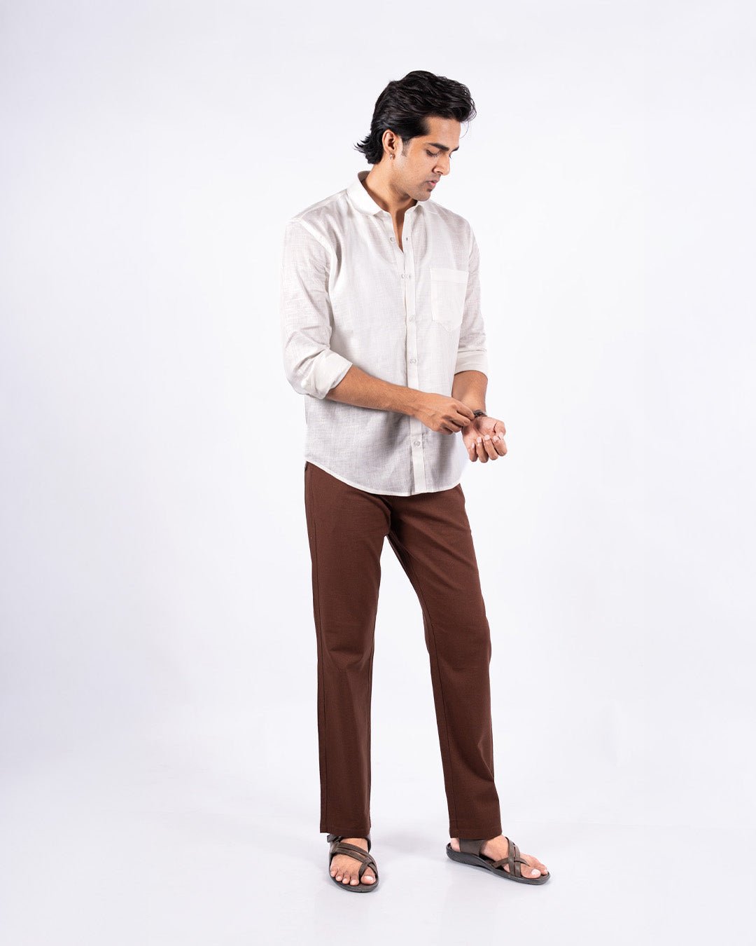 Brown Everyday Cotton Linen Straight-Fit Pants for Men - Punekar Cotton
