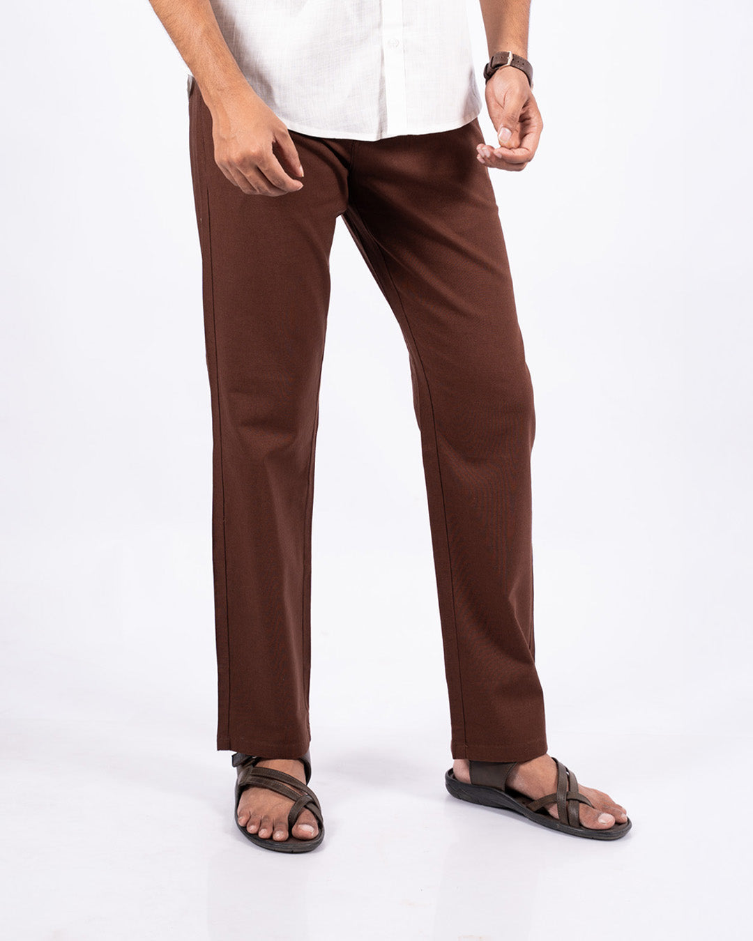 Brown Everyday Cotton Linen Straight-Fit Pants for Men