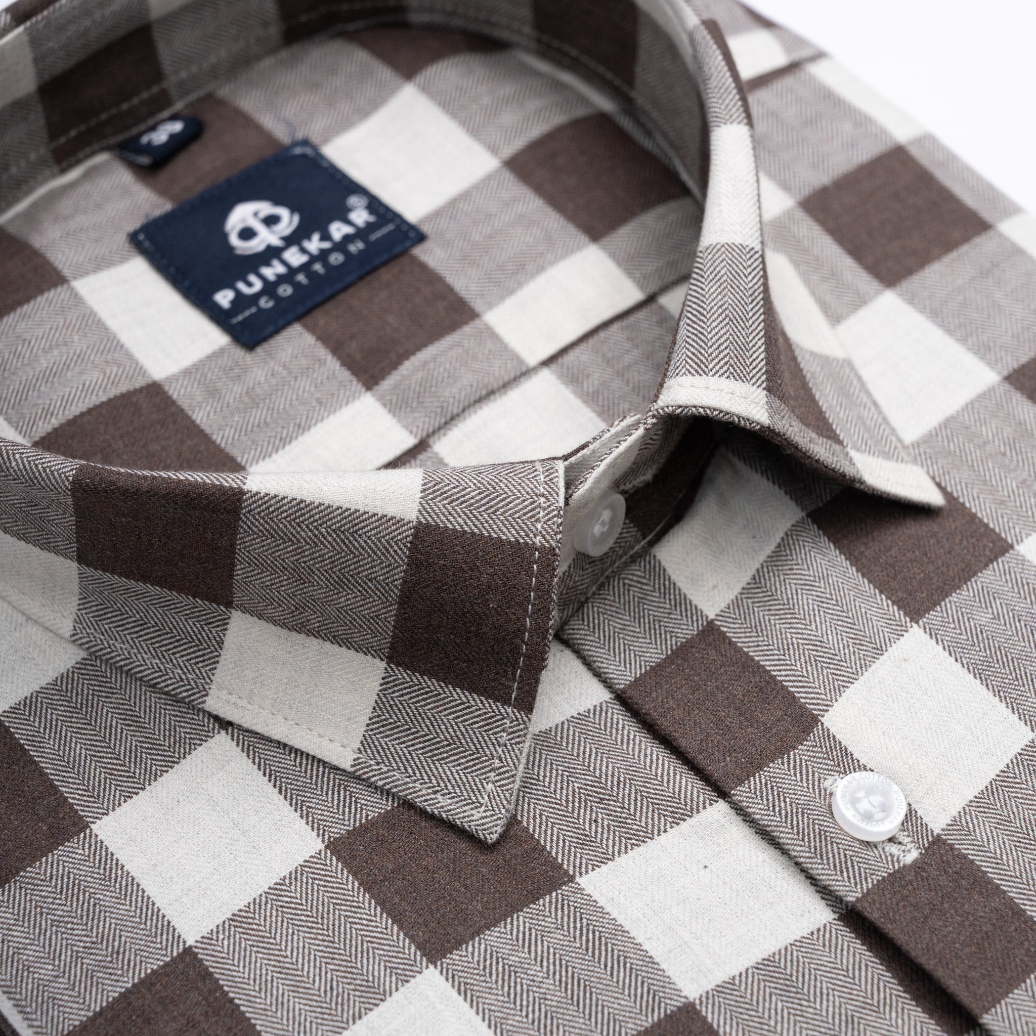 Brown Heritage Herringbone Checks Cotton Shirt for Men