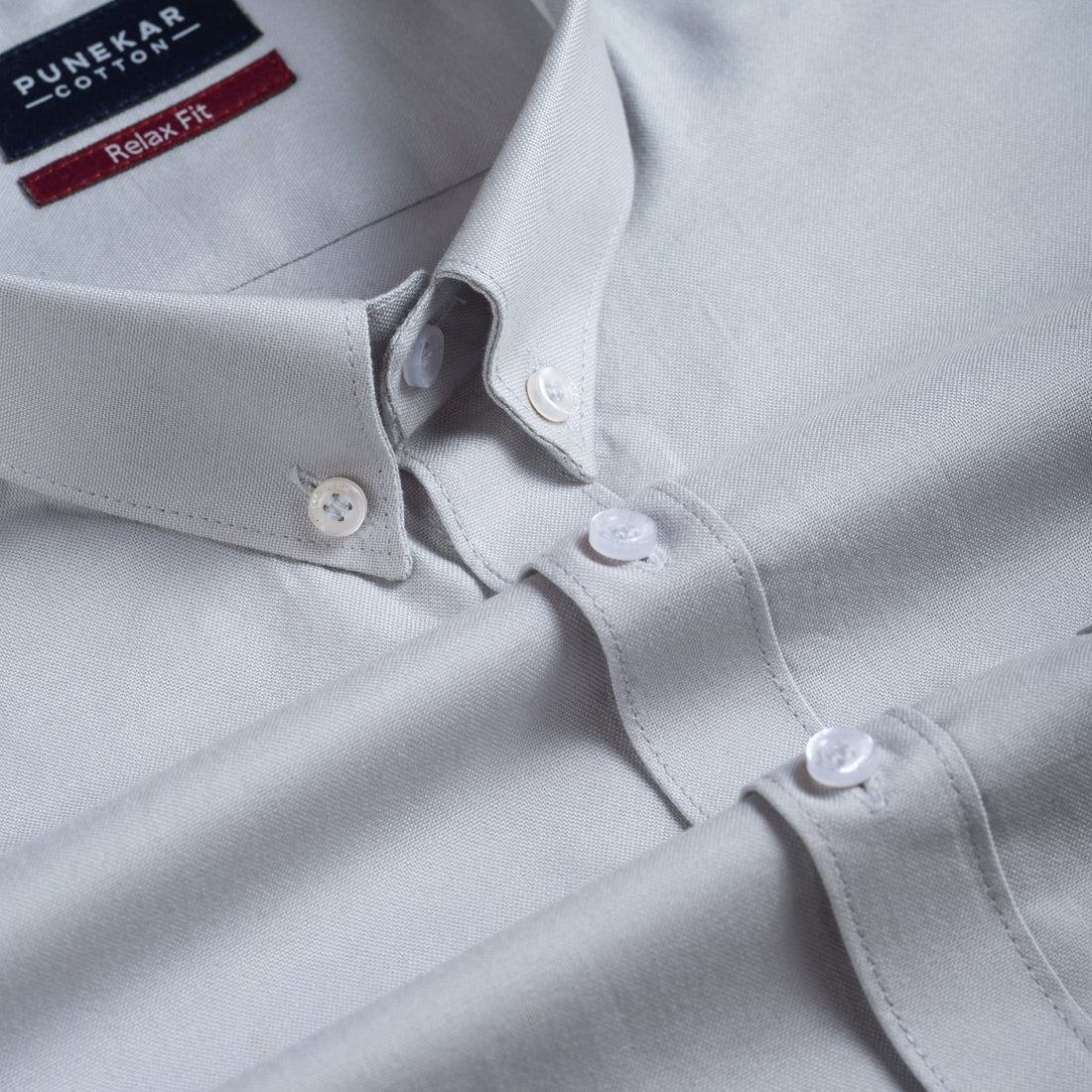 Grey Colour Cotton Oxford Button Down Collar Shirt For Men - Punekar Cotton