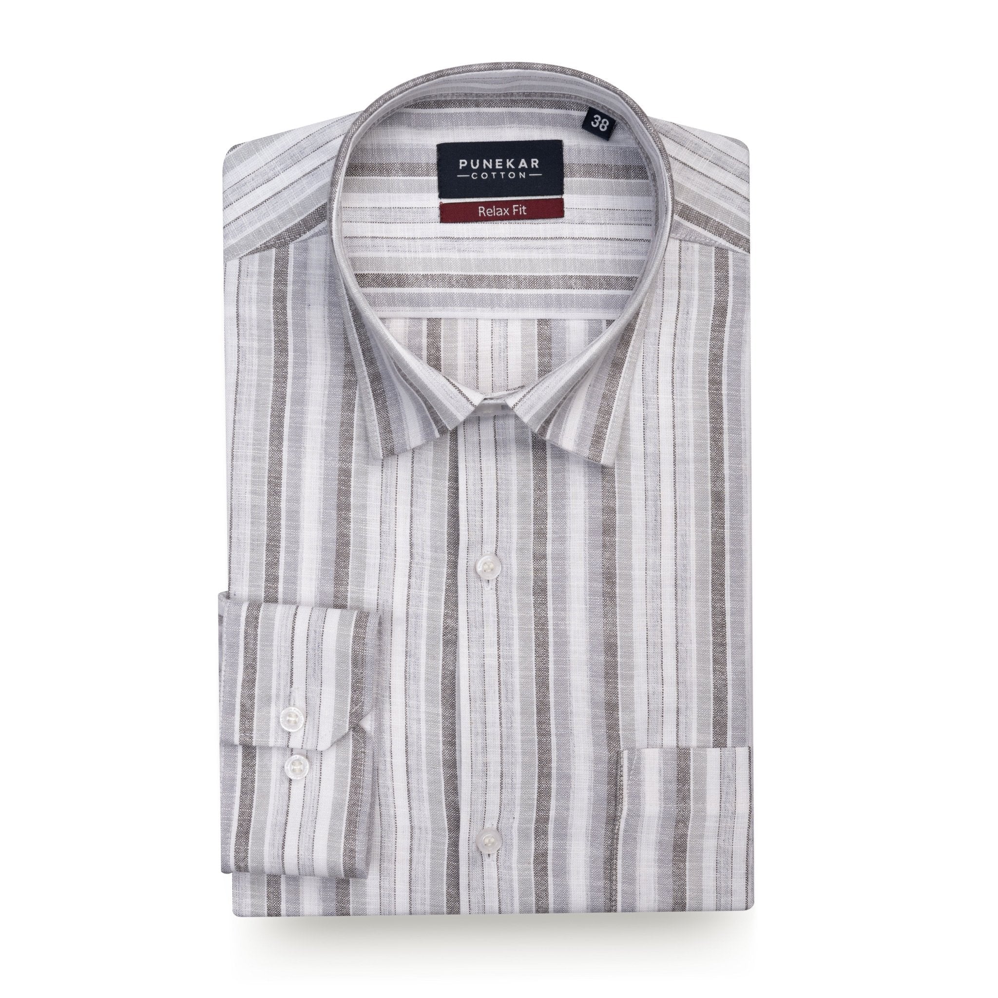 Grey Striped Blend Cotton Shirt for Men - Punekar Cotton
