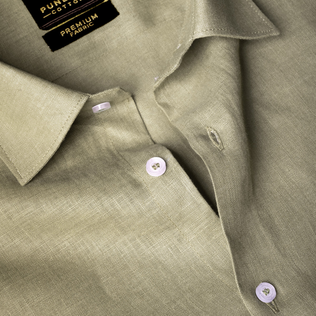 Sage Khaki Color 60Lea Pure Linen Shirt For Men