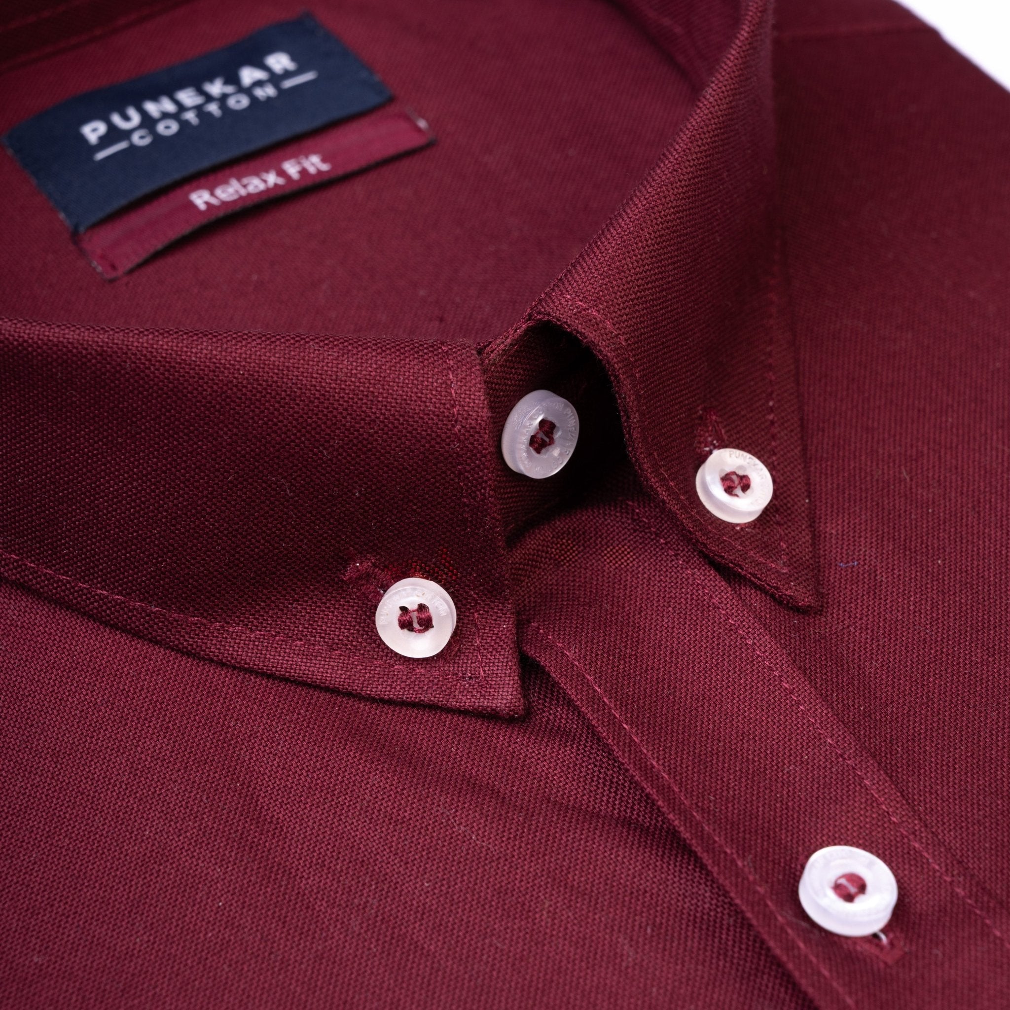 Maroon Colour Cotton Oxford Button Down Collar Shirt For Men - Punekar Cotton