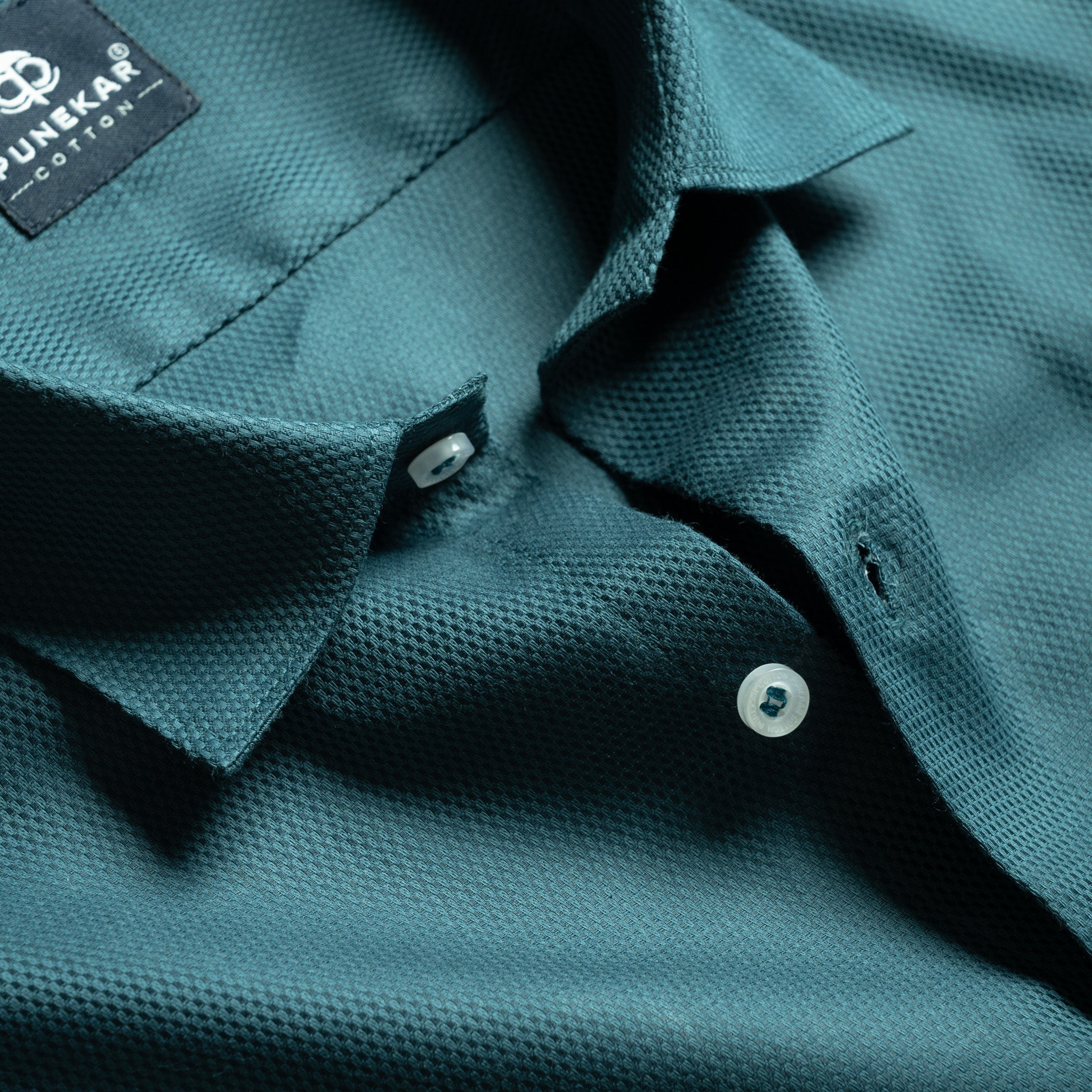 Peacock Blue Softweave Cotton Tencel Textured Shirt For Men