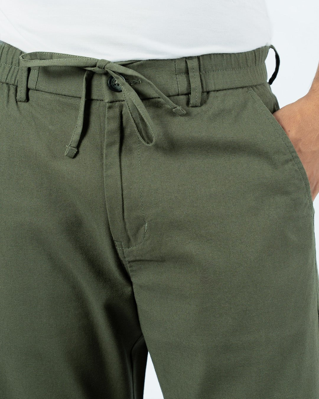 Olive Everyday Cotton Linen Straight-Fit Pants for Men - Punekar Cotton