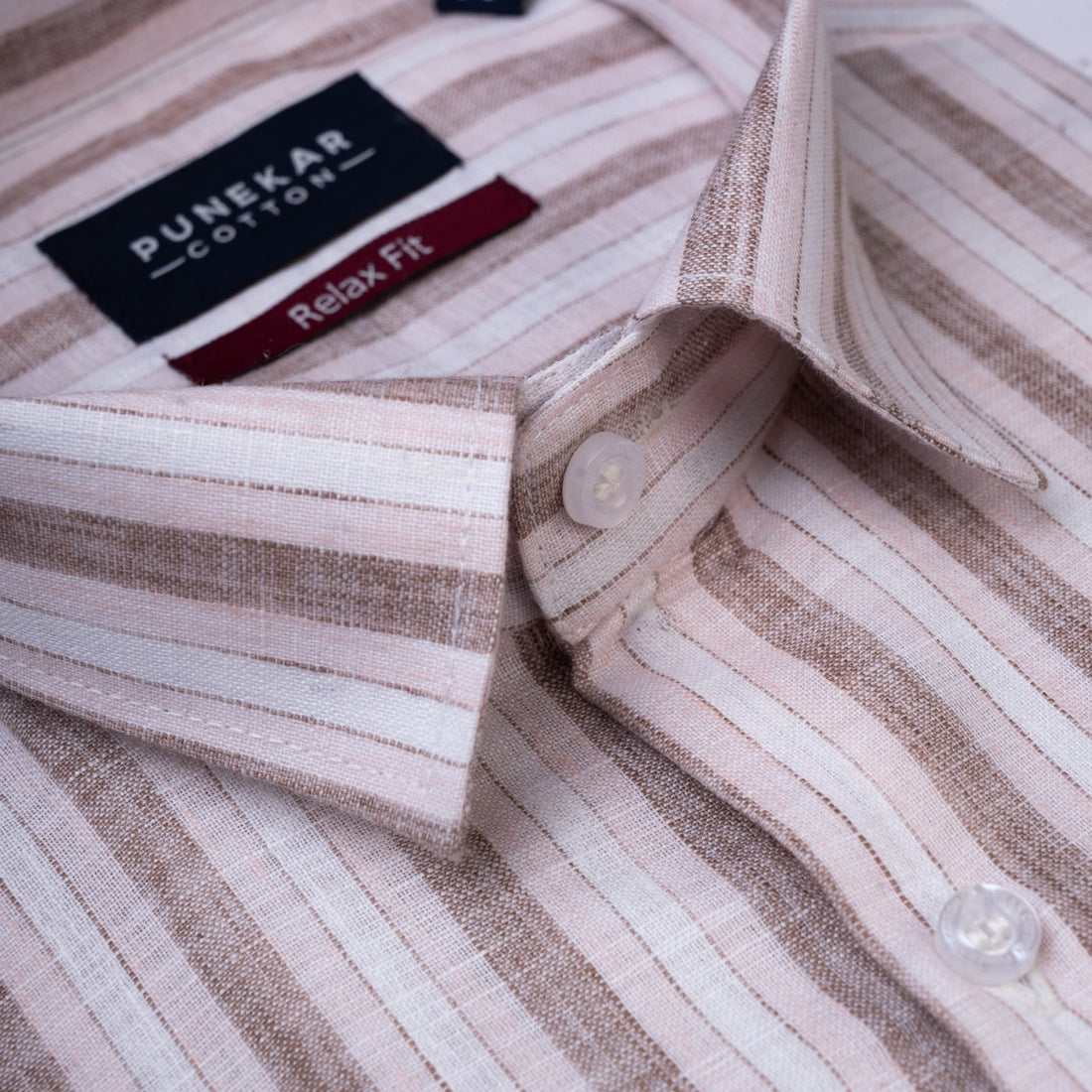 Pink & Brown Colour Vertical Cotton Blend Striped Shirt For Men - Punekar Cotton