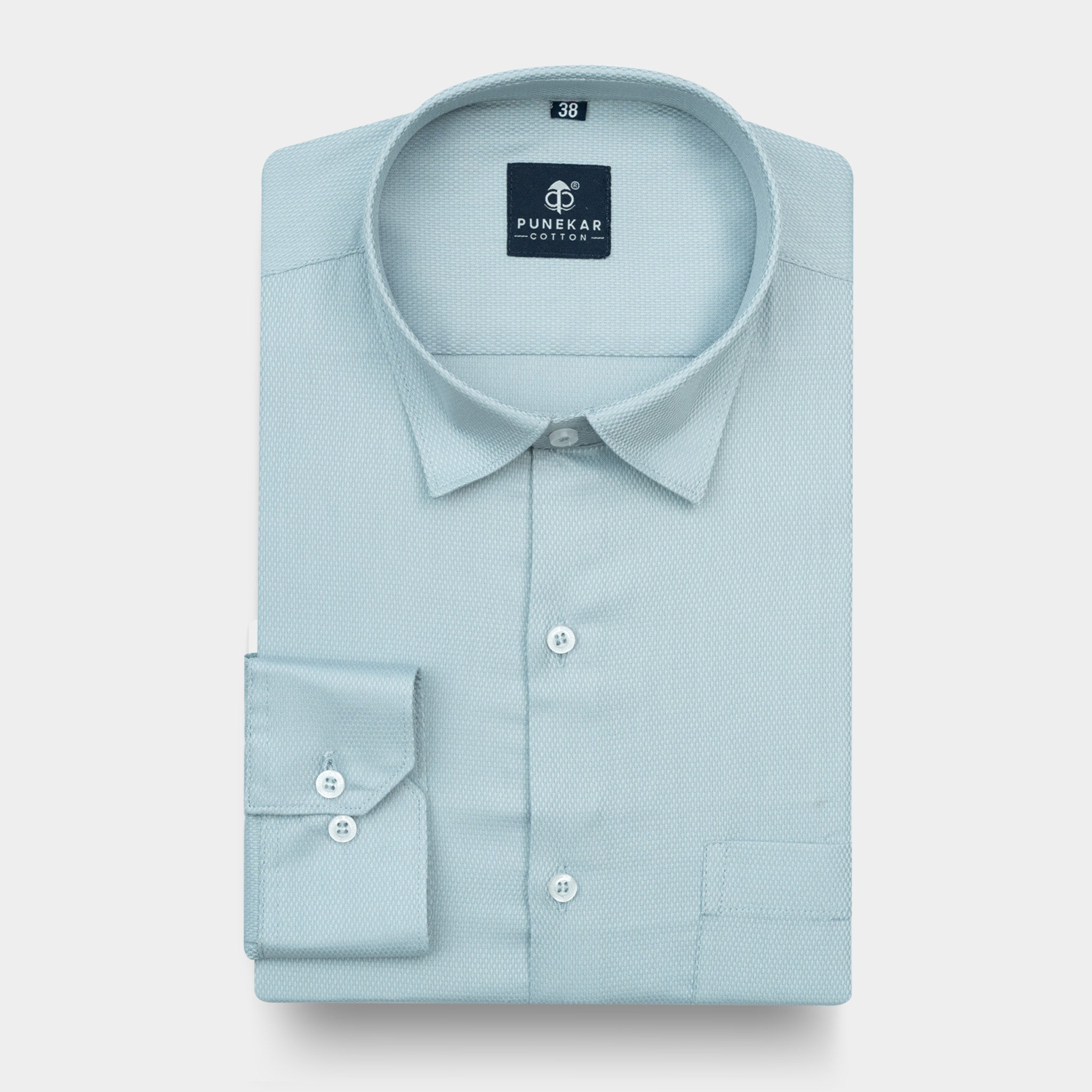 Powder Blue Softweave Cotton Tencel Textured Shirt For Men - Punekar Cotton