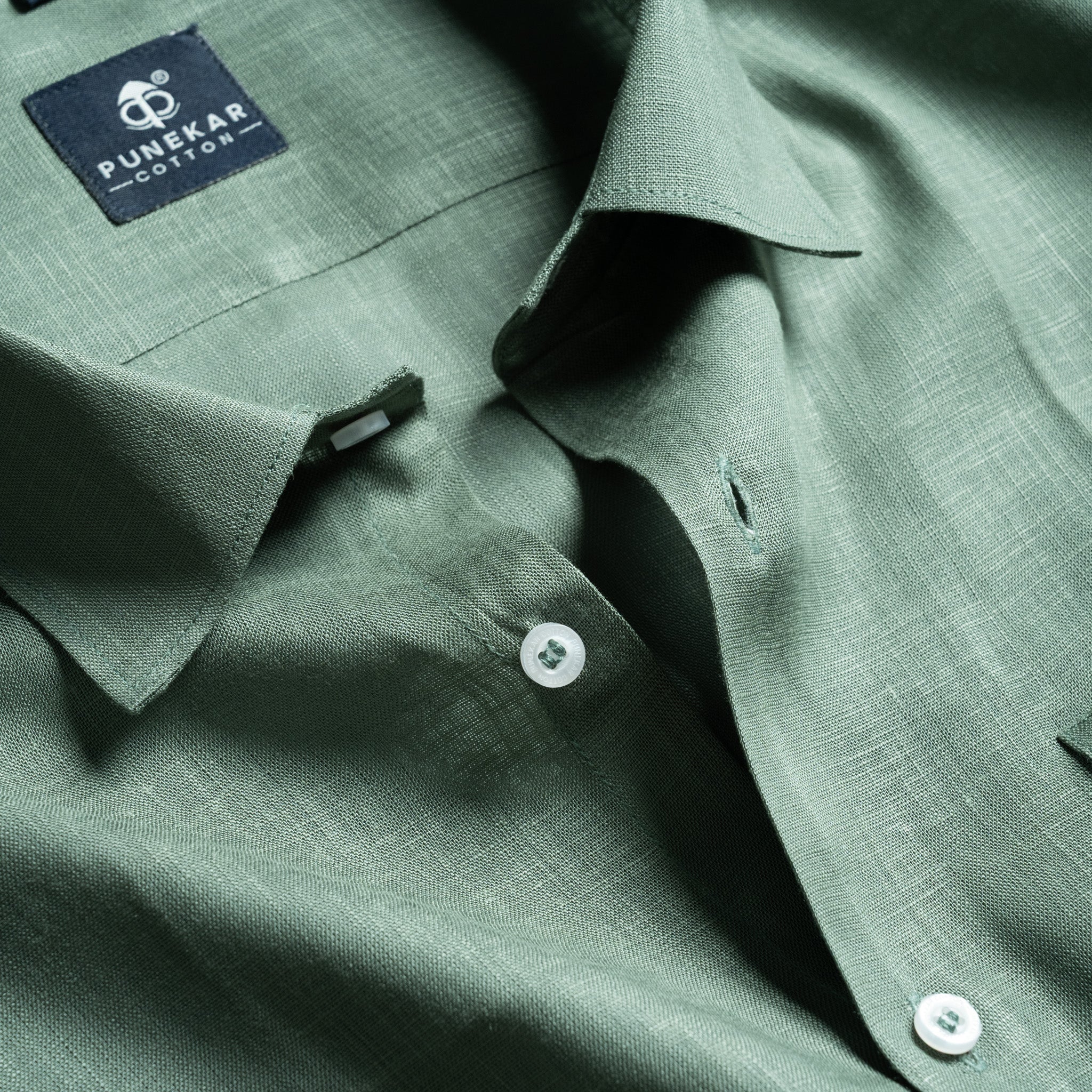 Sage Green Color 80s Lino Lyocell Shirt For Men - Punekar Cotton