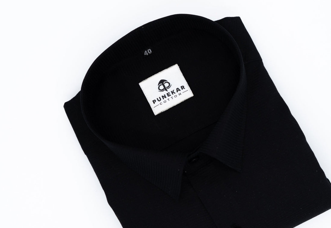 Black Color Twitter Lining Blende Cotton Shirts For Men - Punekar Cotton