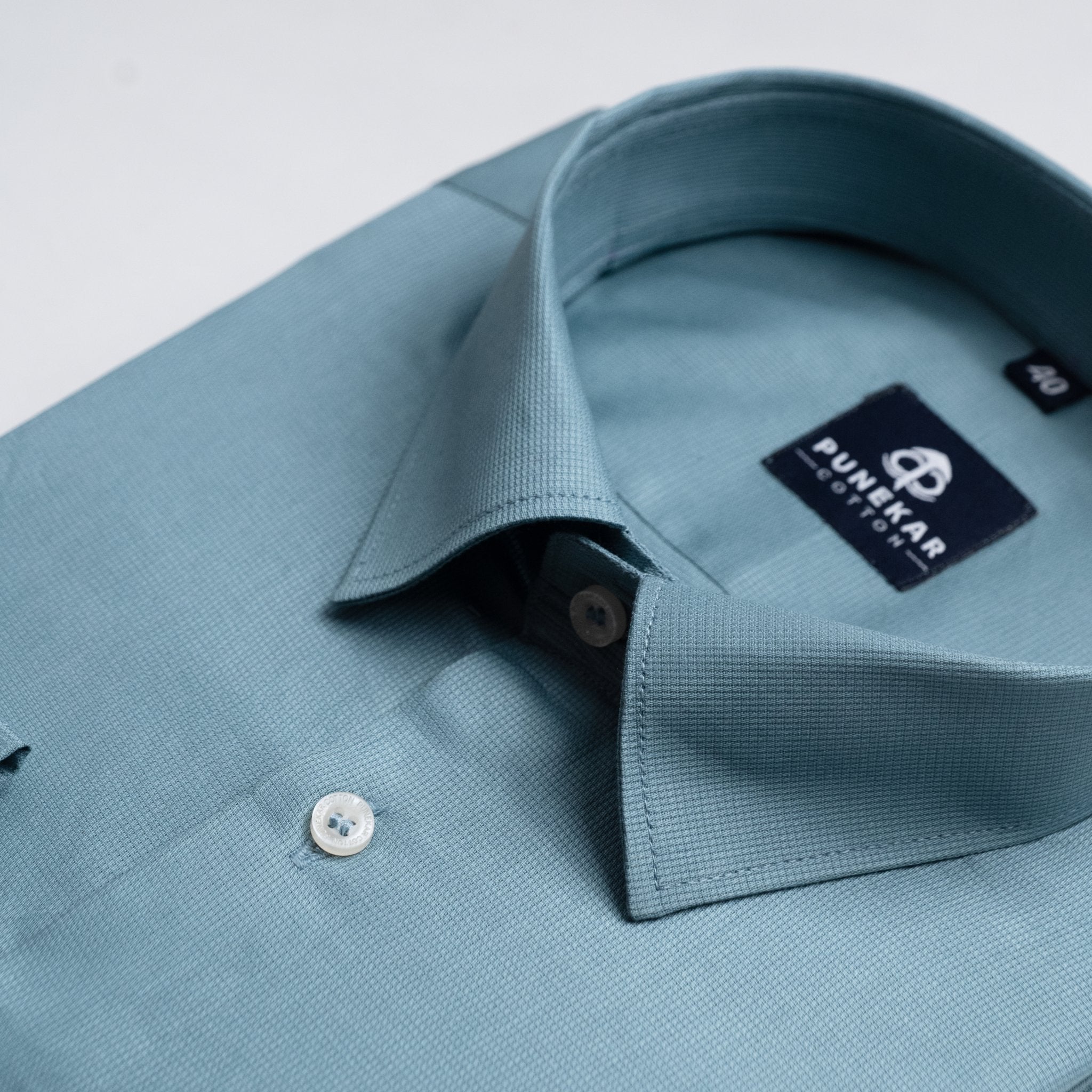 Peacock Blue Color Micro Checks Texture Satin Cotton Shirt For Men - Punekar Cotton