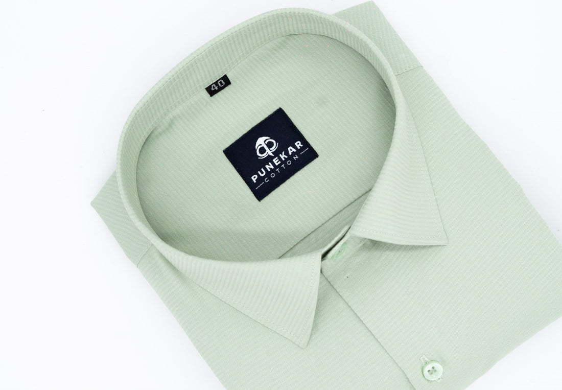 Pista Green Color Twitter Lining Blende Cotton Shirts For Men - Punekar Cotton