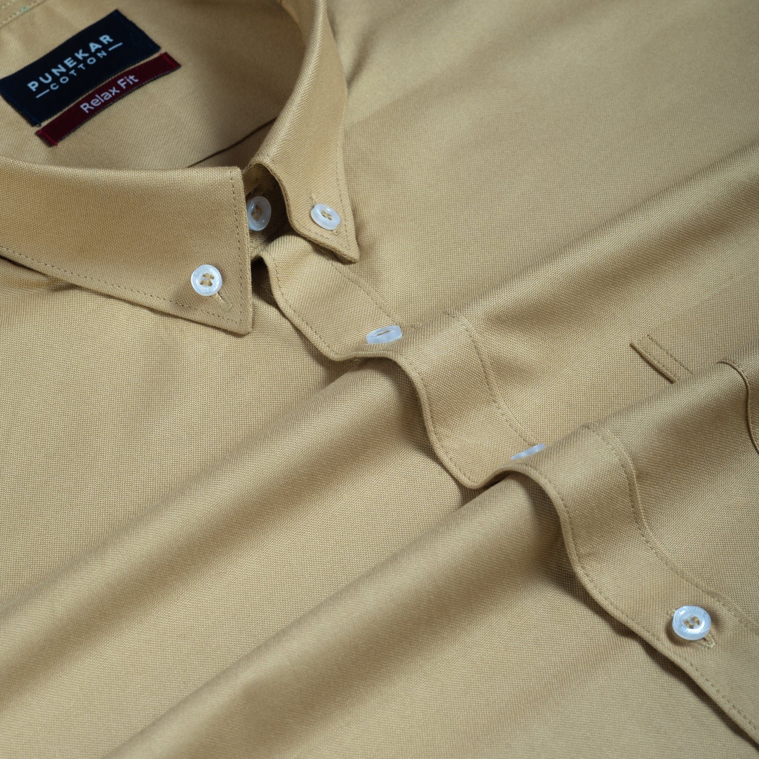 Sand Colour Cotton Oxford Button Down Collar Shirt For Men