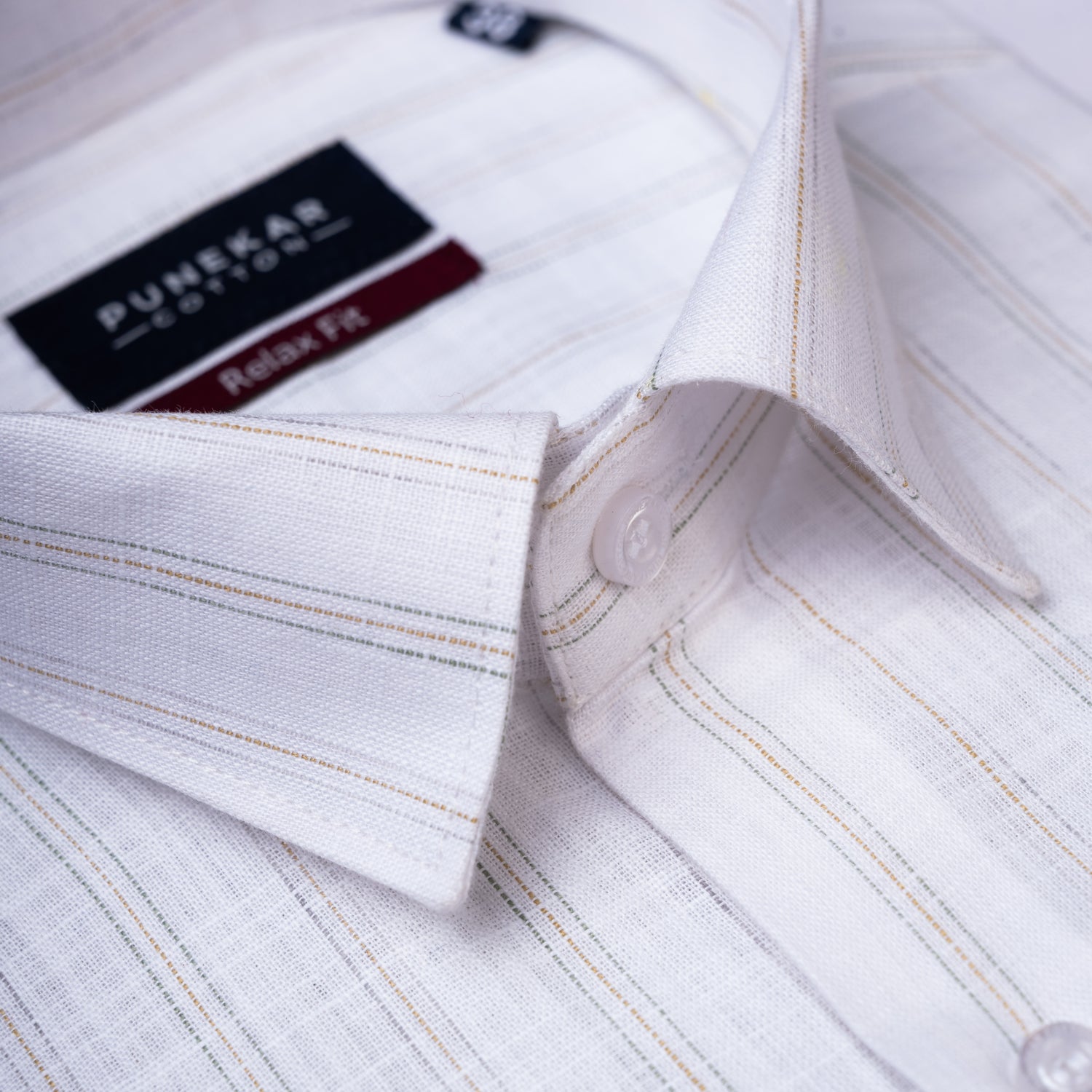 Green White Colour Vertical Cotton Linen Stripe Shirt For Men