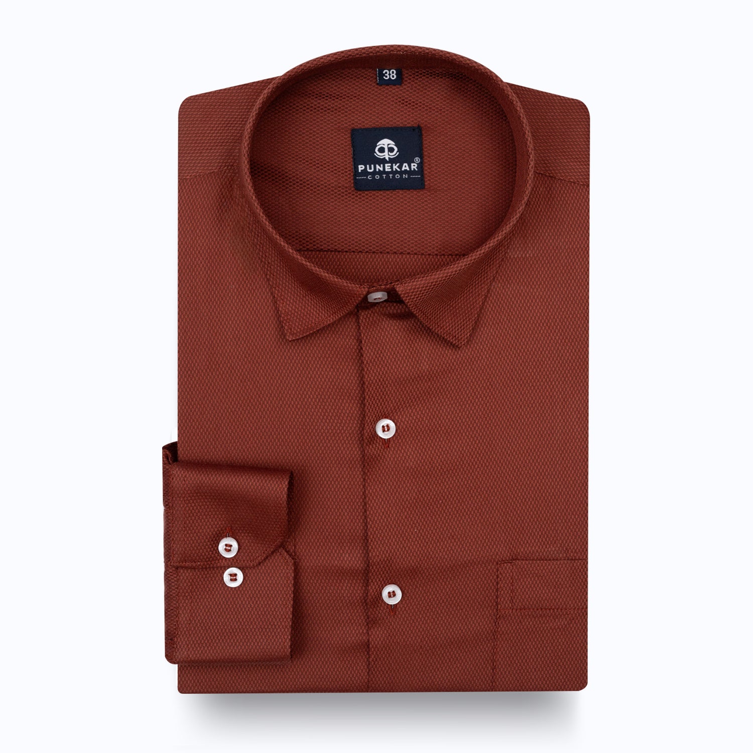 Rustic Red Softweave Cotton Tencel Textured Shirt For Men