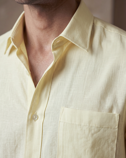 Butter Yellow Color 80s Lino Lyocell Shirt For Men
