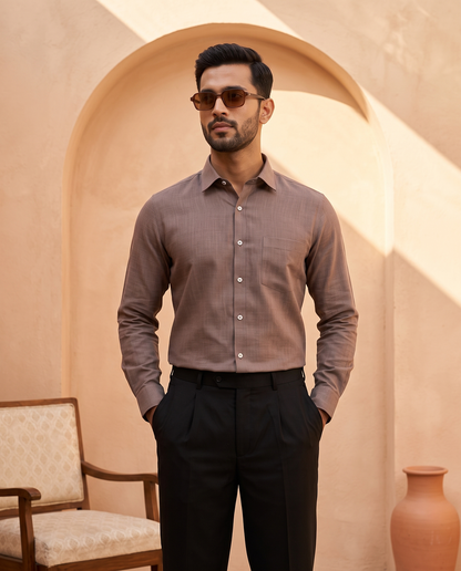 Coco Brown Color 80s Lino Lyocell Shirt For Men