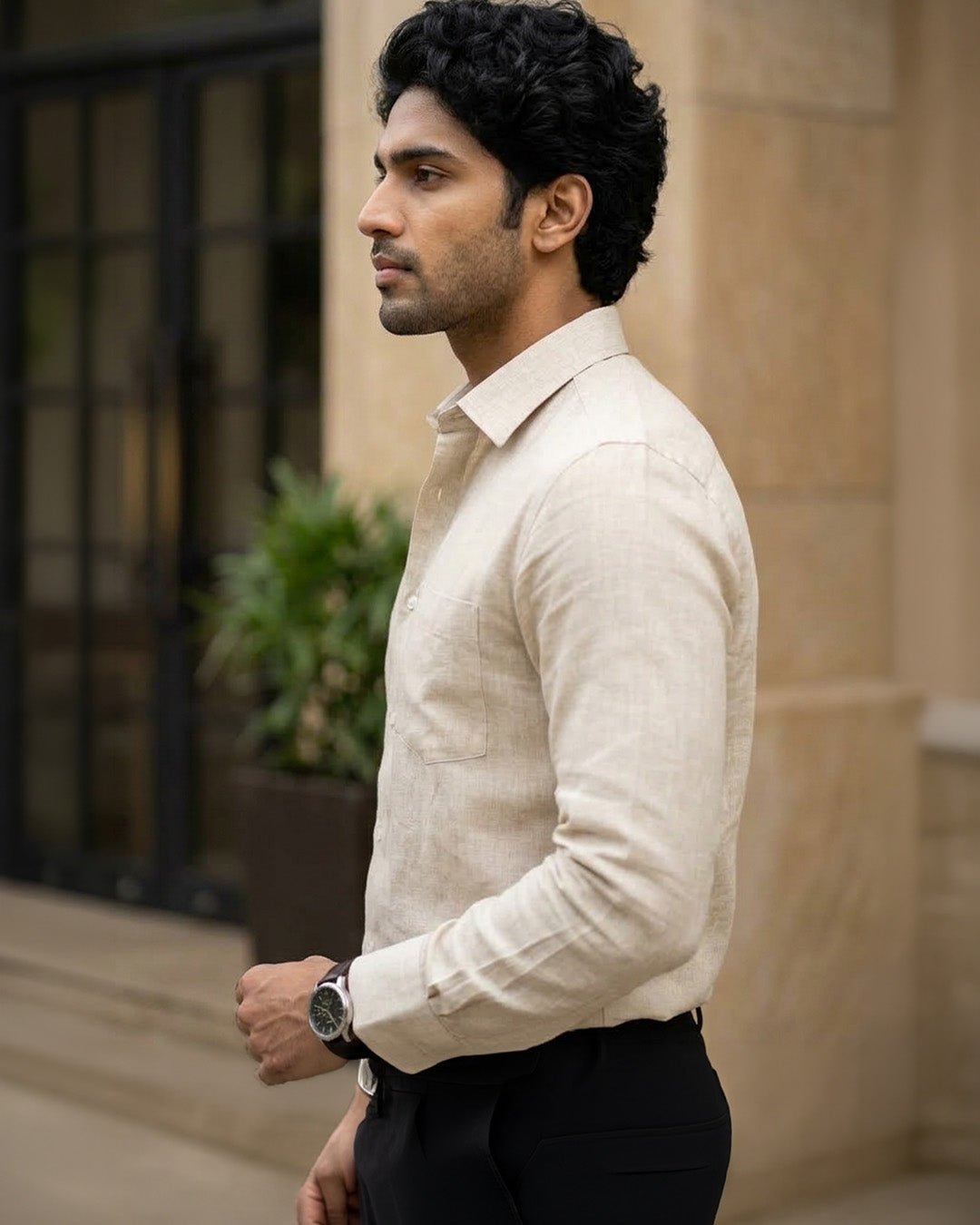 Beige Color 60Lea Pure Linen Shirt For Men - Punekar Cotton