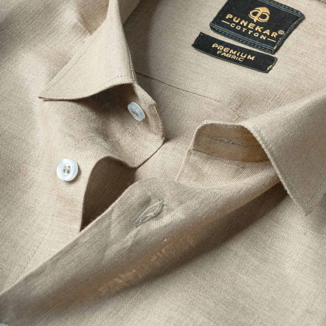 Beige Color 60Lea Pure Linen Shirt For Men - Punekar Cotton