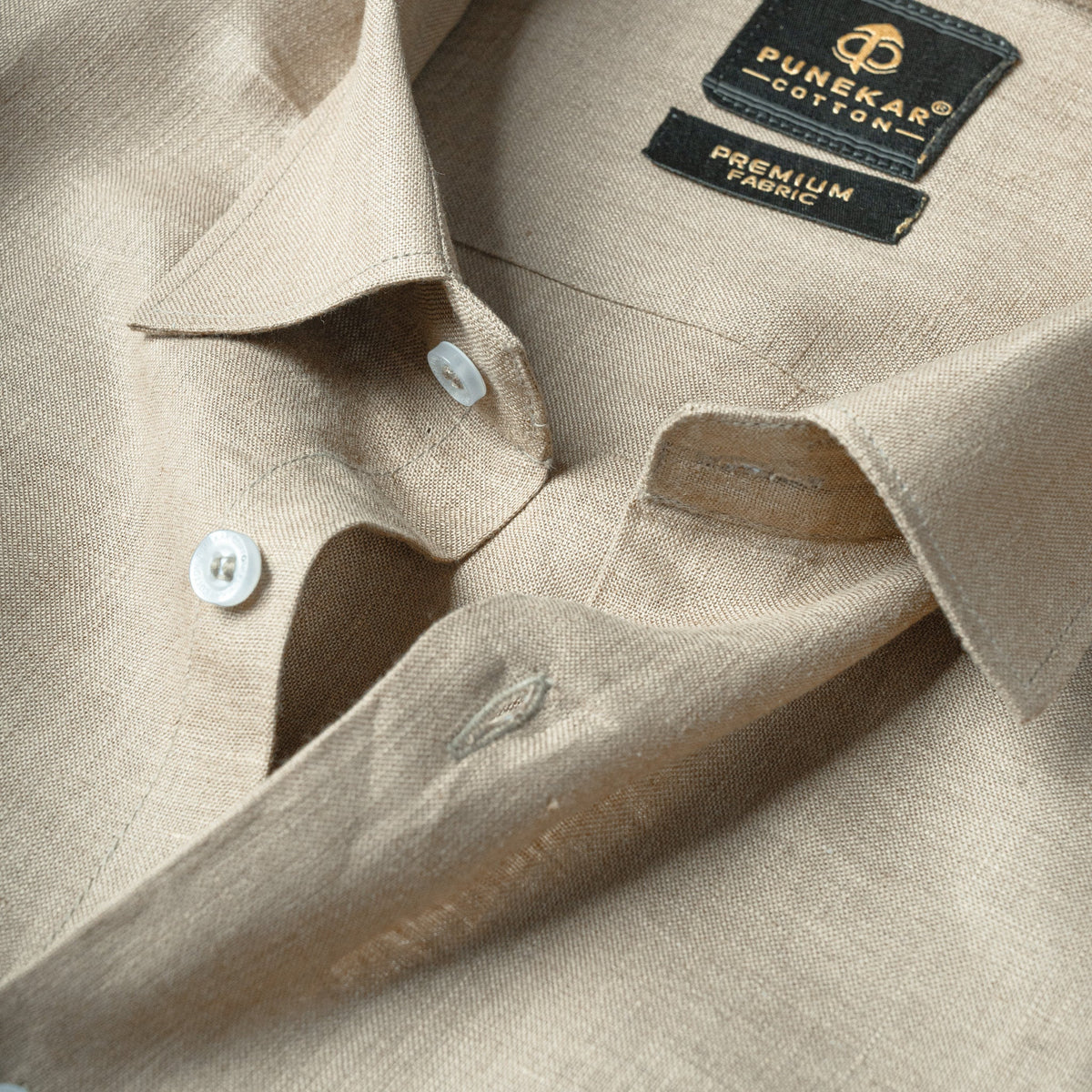 Beige Color 60Lea Pure Linen Shirt For Men - Punekar Cotton