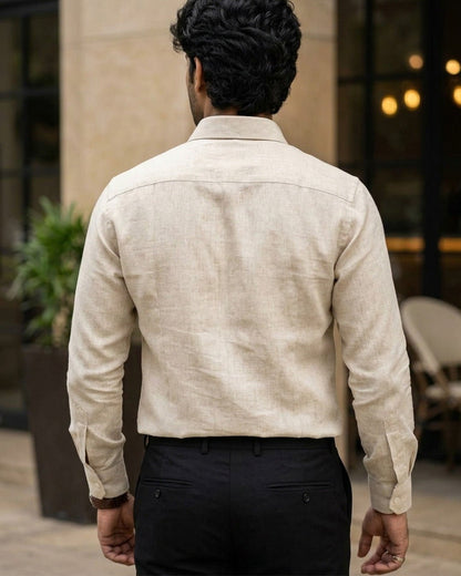 Beige Color 60Lea Pure Linen Shirt For Men - Punekar Cotton