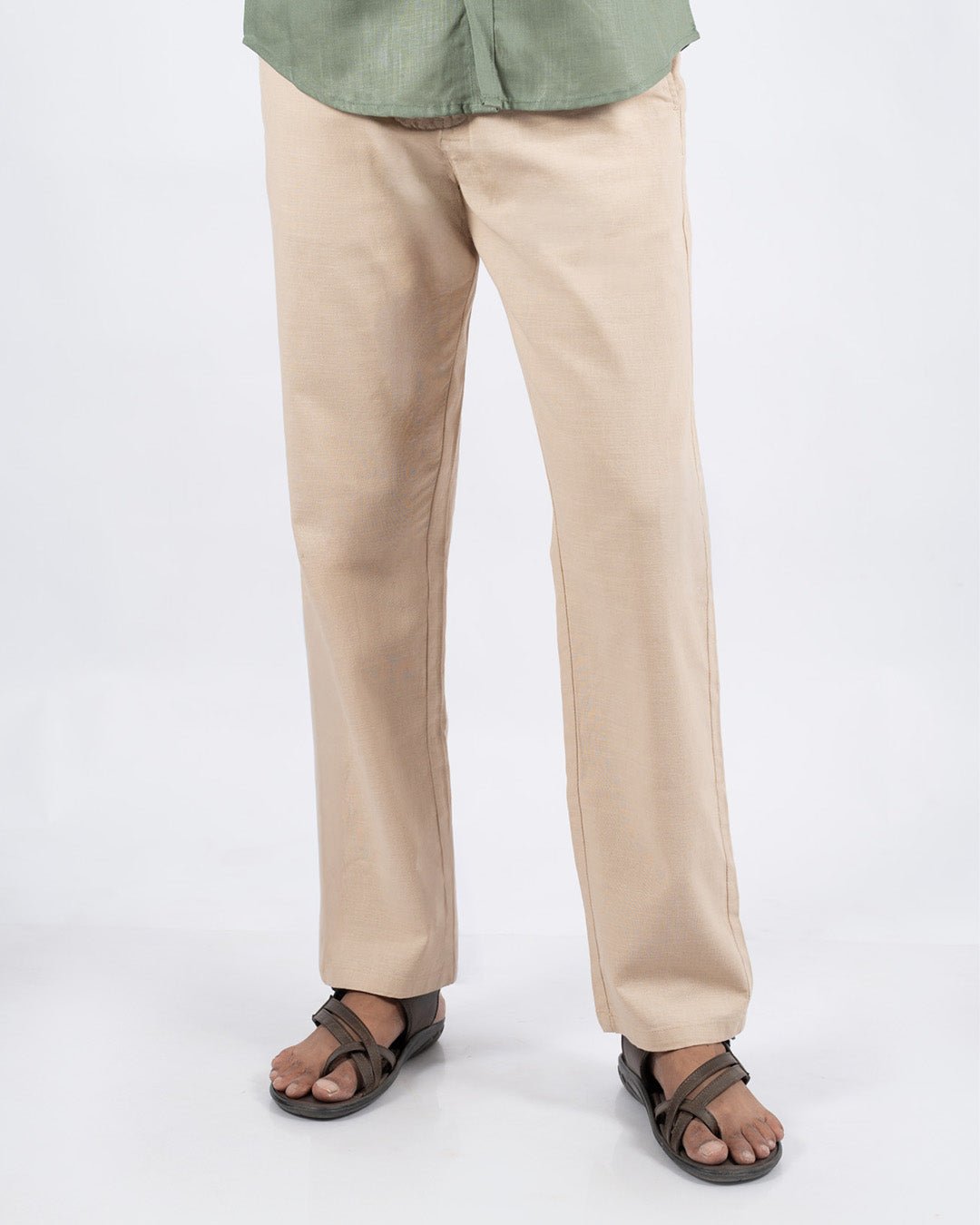 Beige Everyday Cotton Linen Straight-Fit Pants for Men - Punekar Cotton