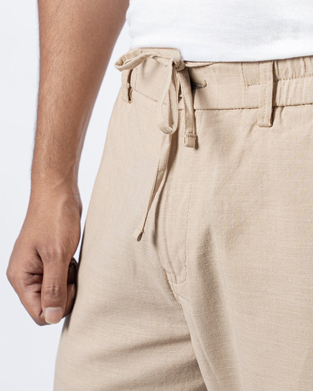 Beige Everyday Cotton Linen Straight-Fit Pants for Men - Punekar Cotton