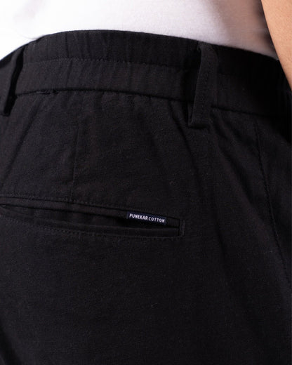 Black Everyday Cotton Linen Straight-Fit Pants for Men - Punekar Cotton