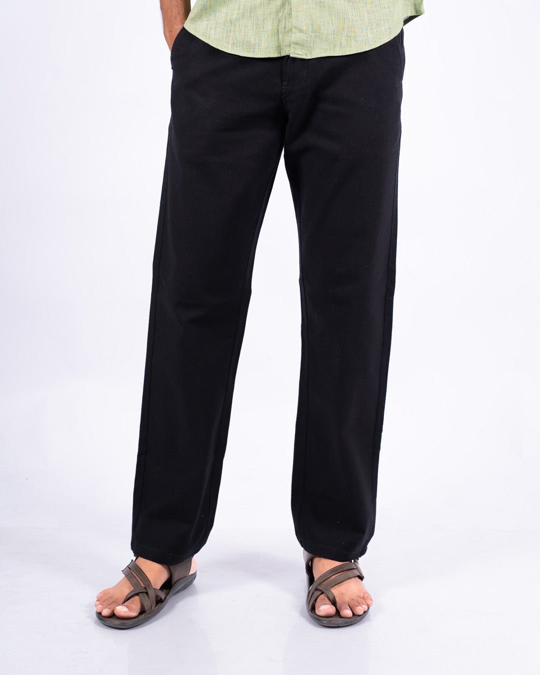 Black Everyday Cotton Linen Straight-Fit Pants for Men - Punekar Cotton
