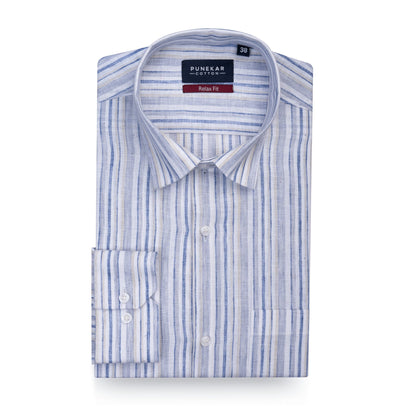Blue Grey Striped Blend Cotton Shirt for Men - Punekar Cotton