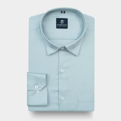 Powder Blue Softweave Cotton Tencel Textured Shirt For Men