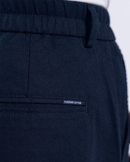 Navy Blue Everyday Cotton Linen Straight-Fit Pants for Men