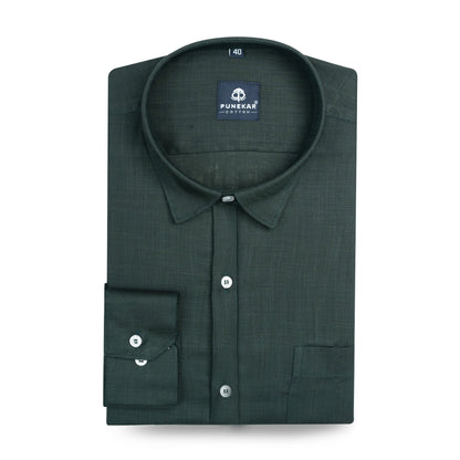 Bottle Green Color 80s Lino Lyocell Shirt For Men - Punekar Cotton