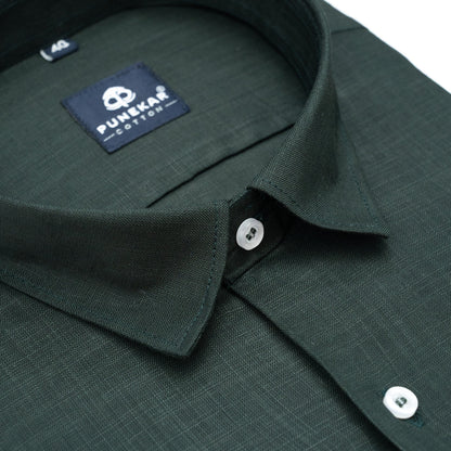 Bottle Green Color 80s Lino Lyocell Shirt For Men - Punekar Cotton