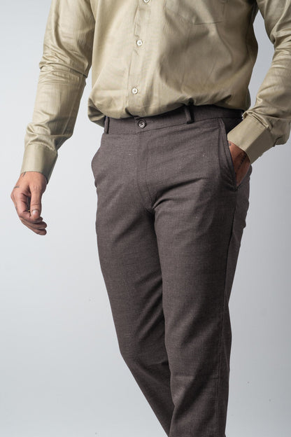 Brown Color Dual Texture Blend Cotton Pant for Men - Punekar Cotton