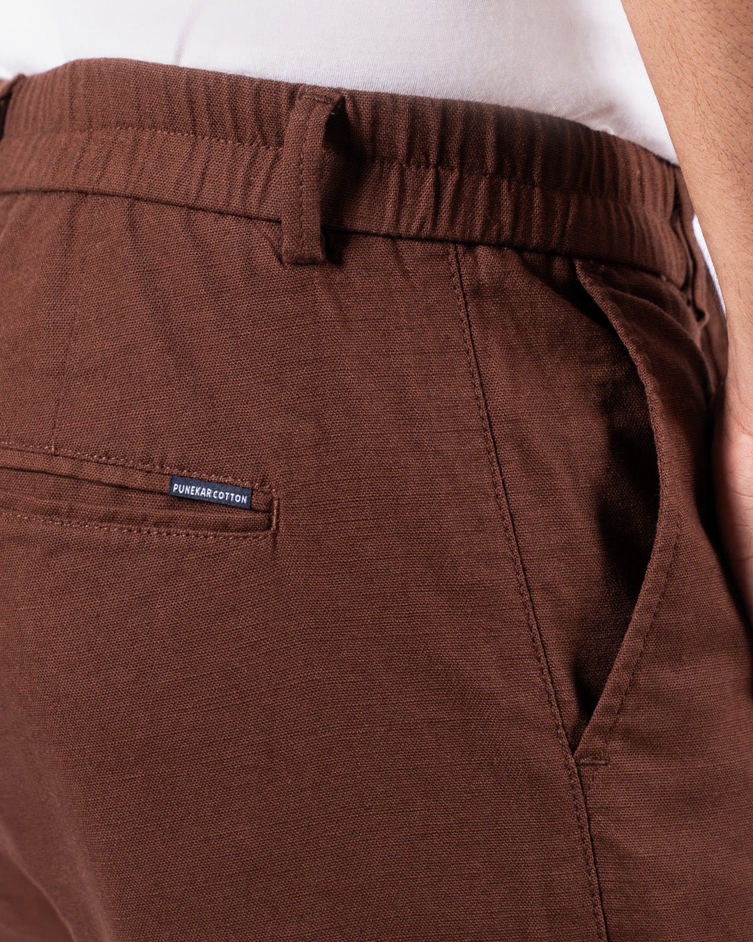 Brown Everyday Cotton Linen Straight-Fit Pants for Men - Punekar Cotton