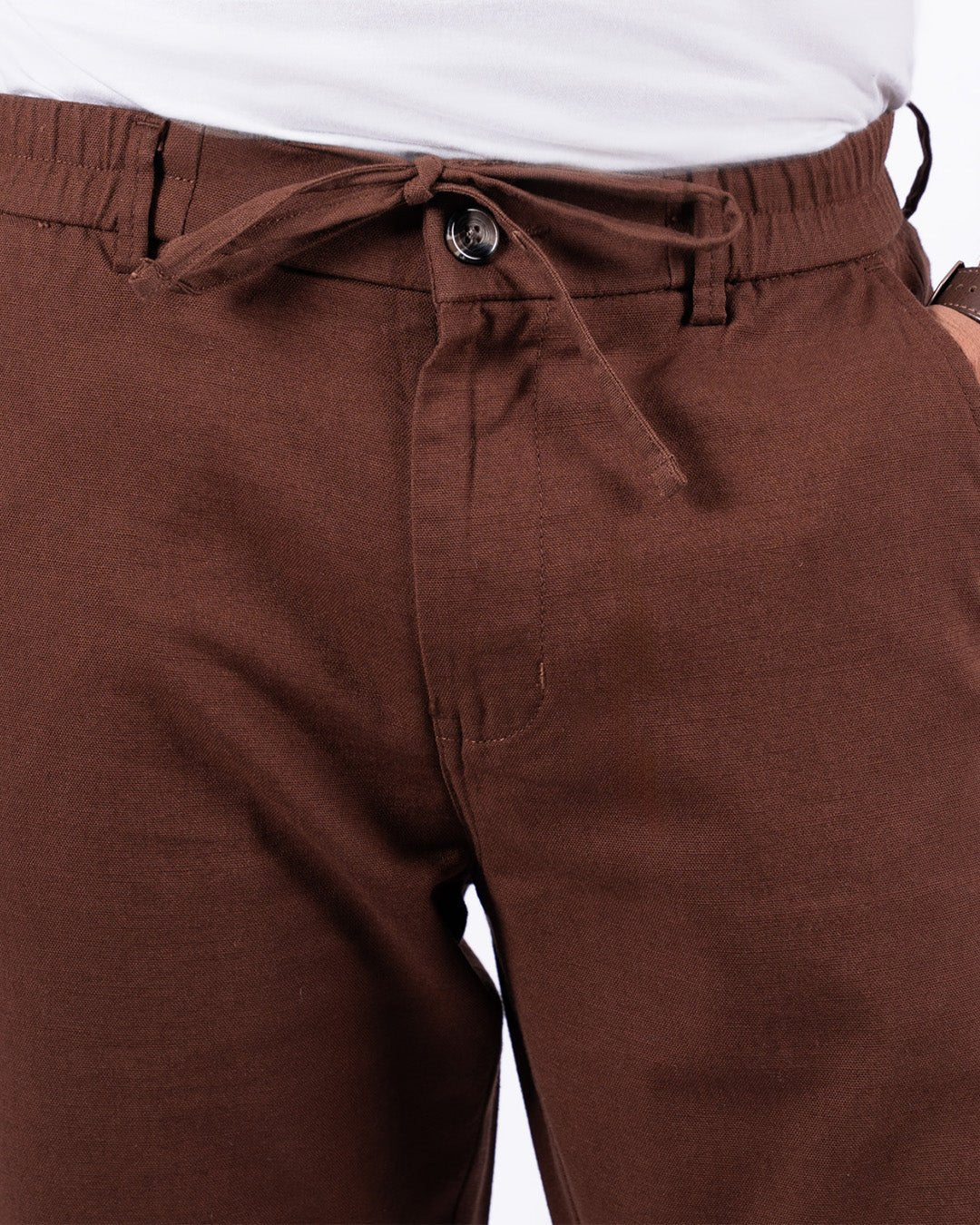 Brown Everyday Cotton Linen Straight-Fit Pants for Men - Punekar Cotton