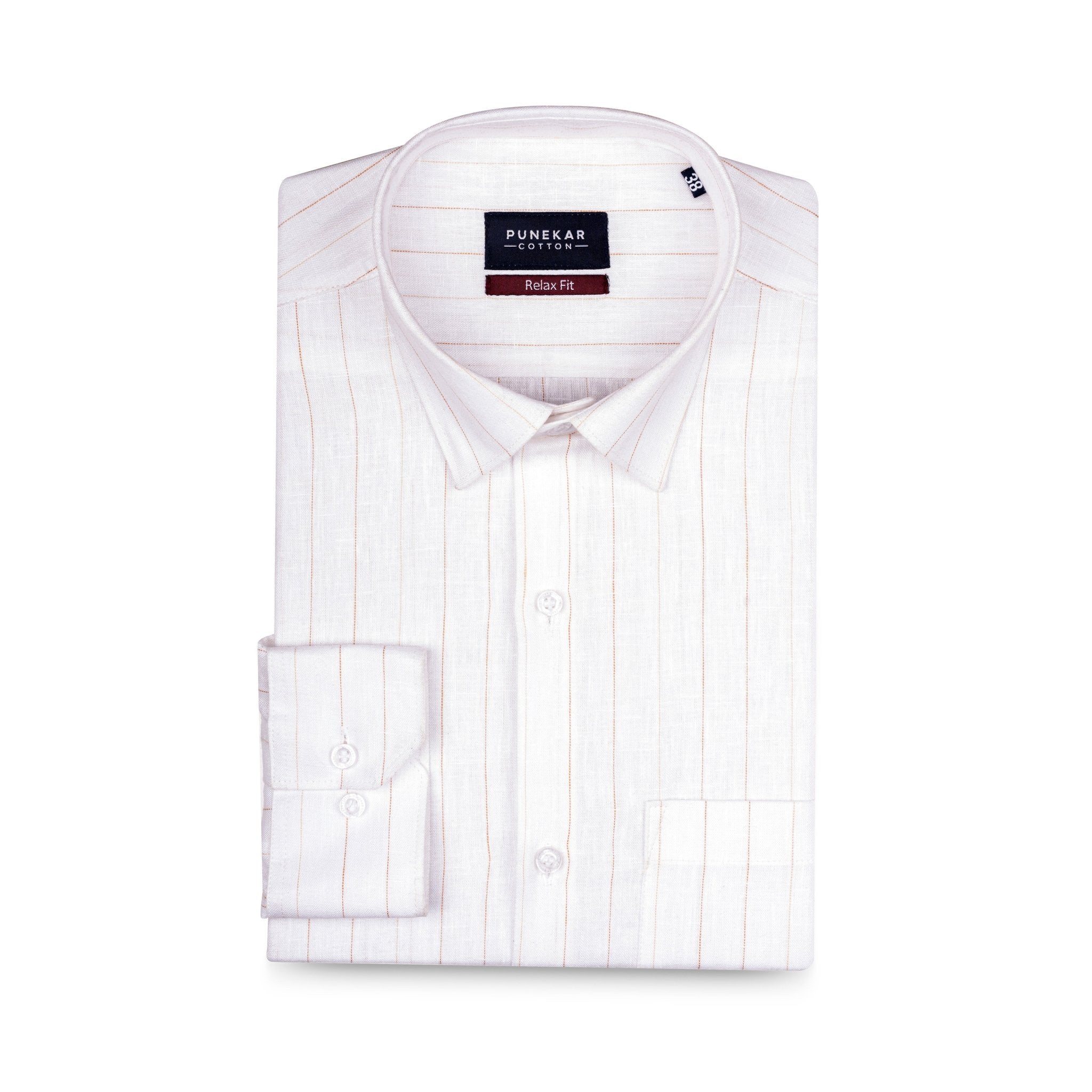 Brown White Colour Cotton Linen Lining Shirt For Men - Punekar Cotton