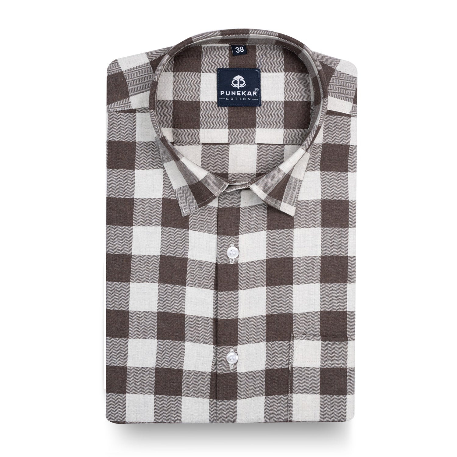 Brown Heritage Herringbone Checks Cotton Shirt for Men