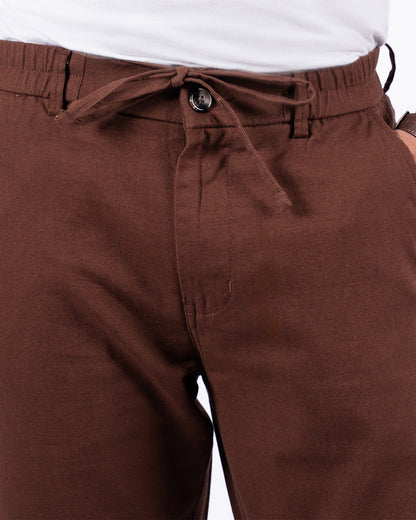 Brown Everyday Cotton Linen Straight-Fit Pants for Men