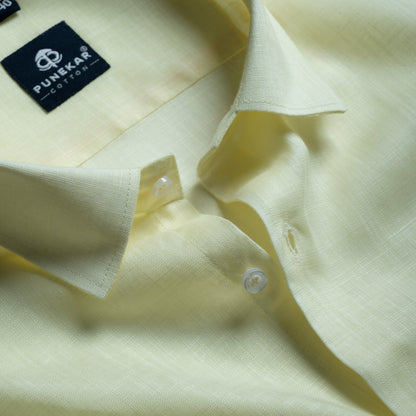 Butter Yellow Color 80s Lino Lyocell Shirt For Men - Punekar Cotton