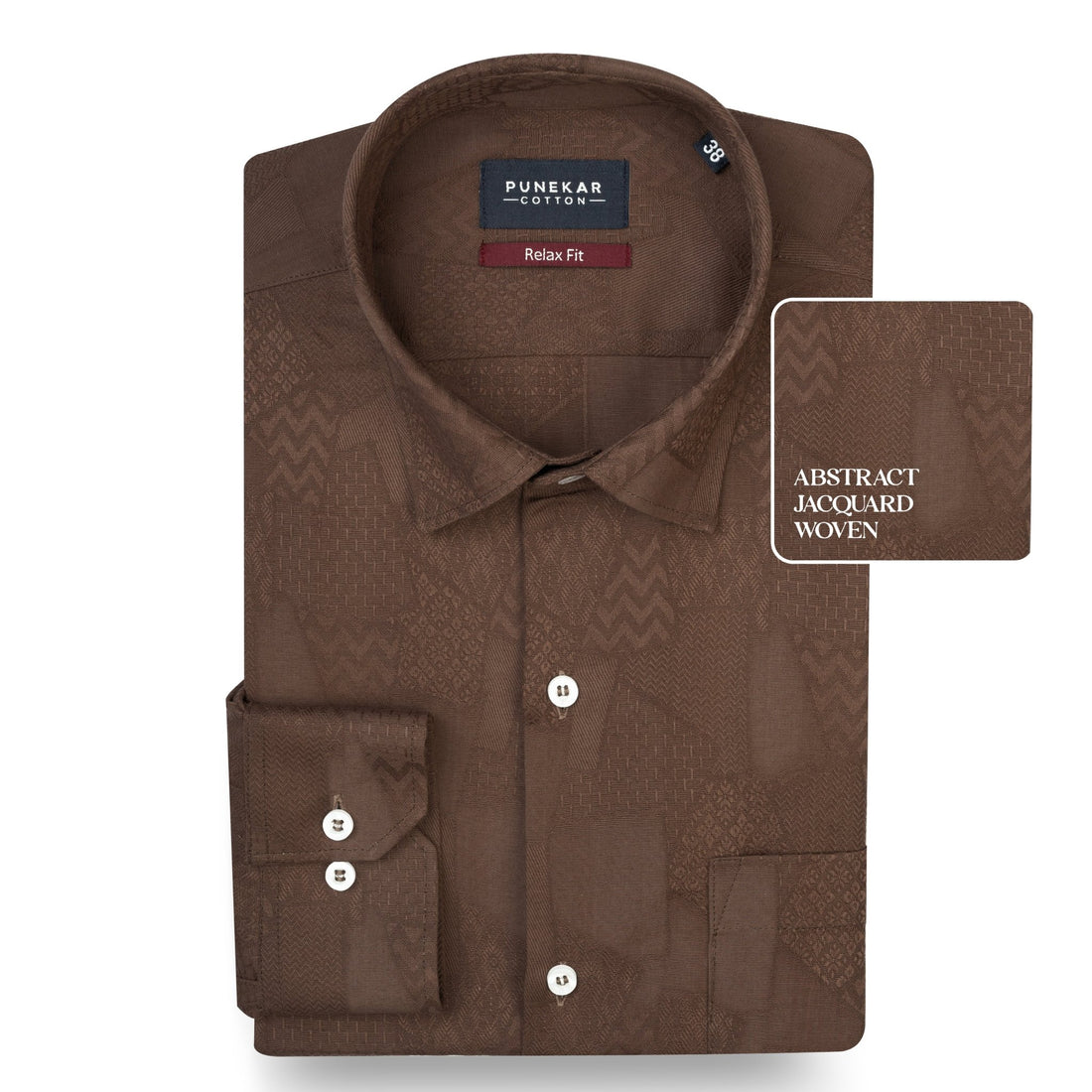 Coco Brown Abstract Textured Jacquard Cotton Shirt for Men - Punekar Cotton