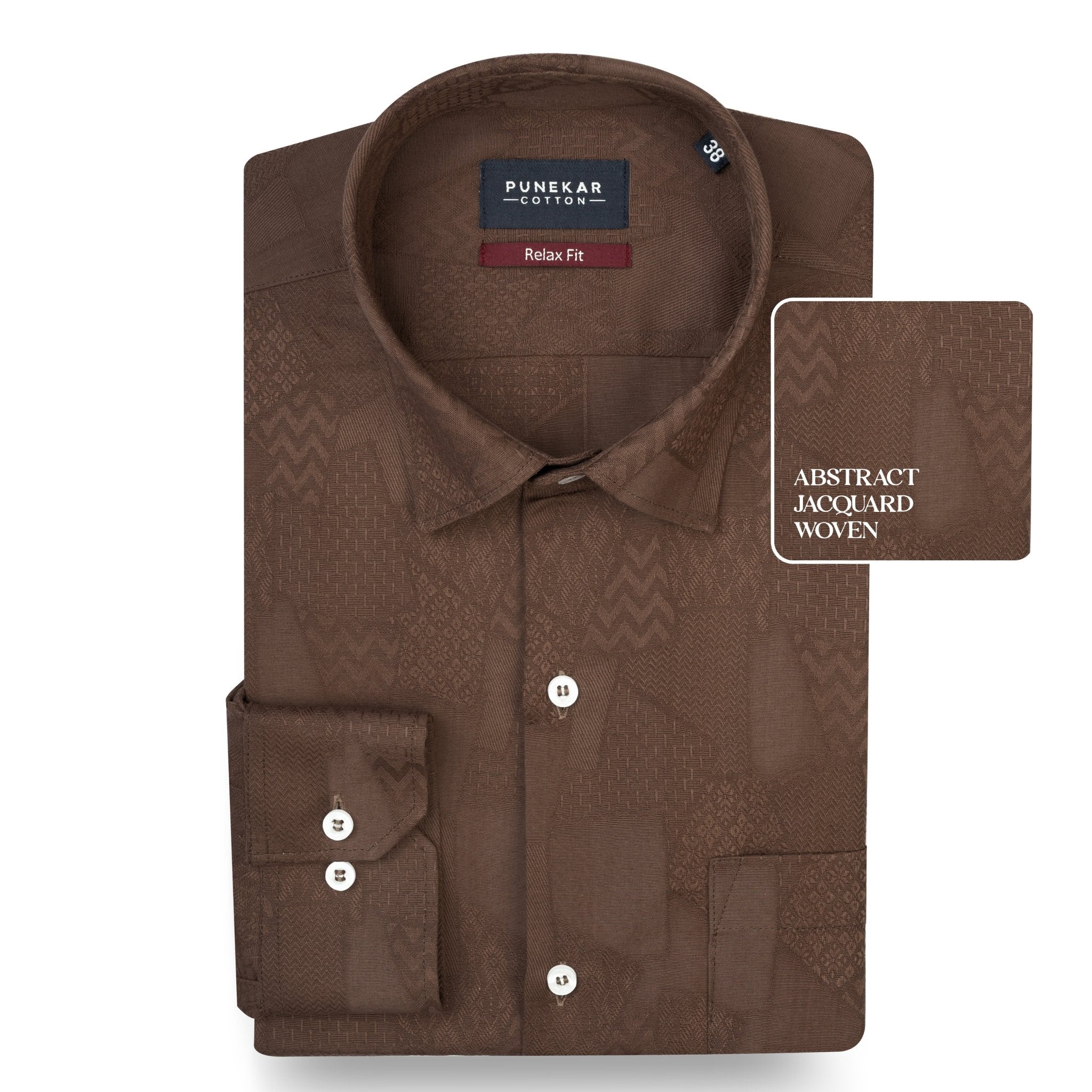 Coco Brown Abstract Textured Jacquard Cotton Shirt for Men - Punekar Cotton