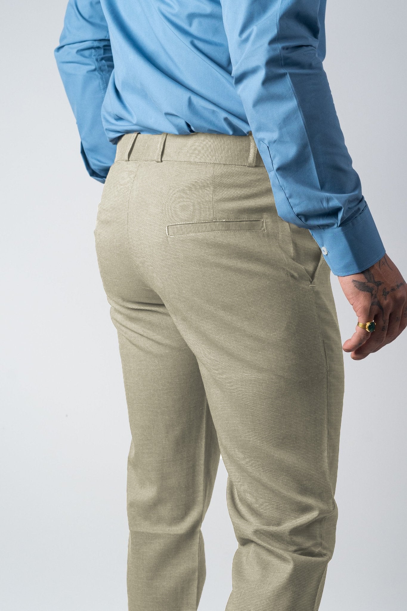 Cream Color Wicking Texture Blend Cotton Pant for Men - Punekar Cotton