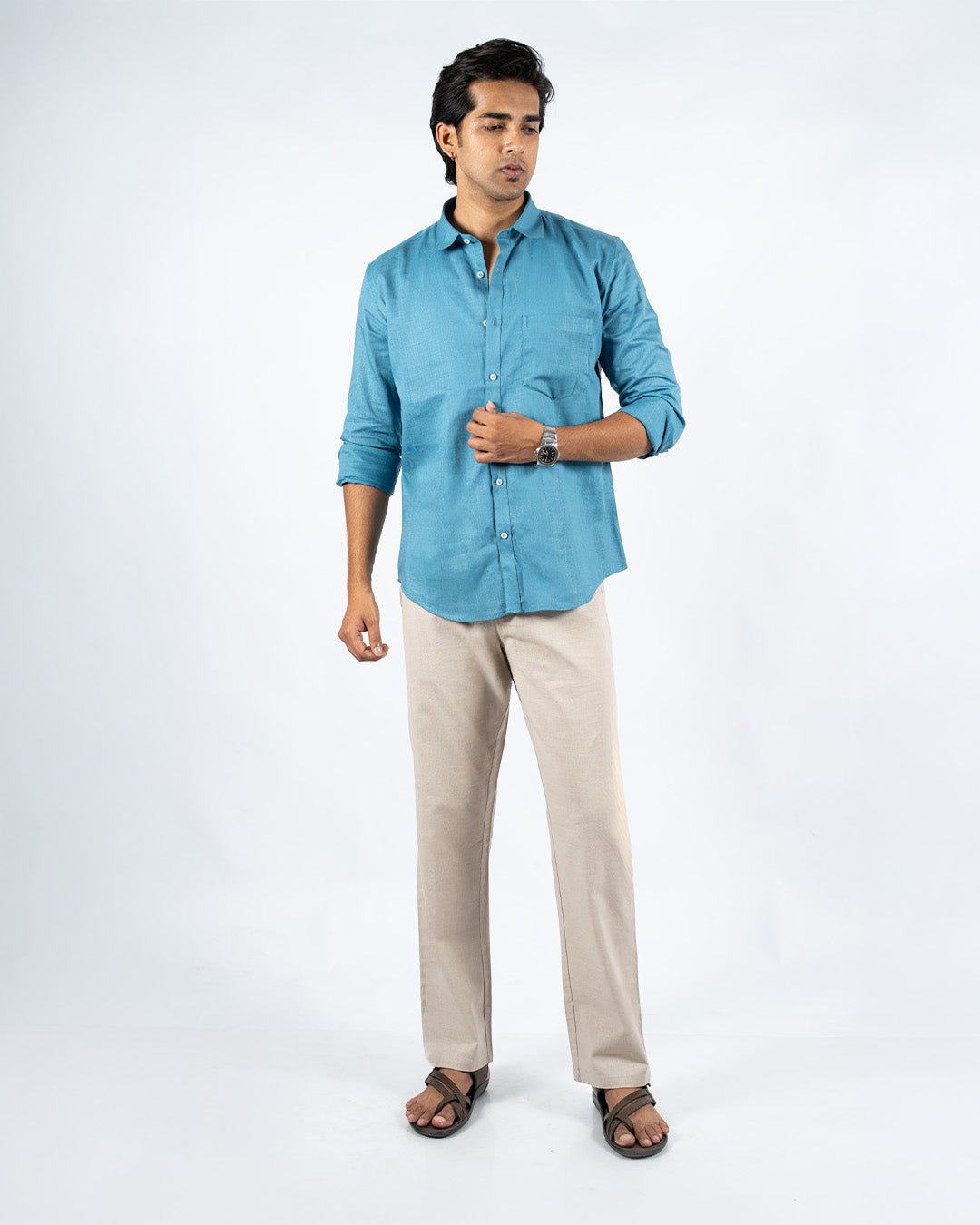 Cream Everyday Cotton Linen Straight-Fit Pants for Men - Punekar Cotton