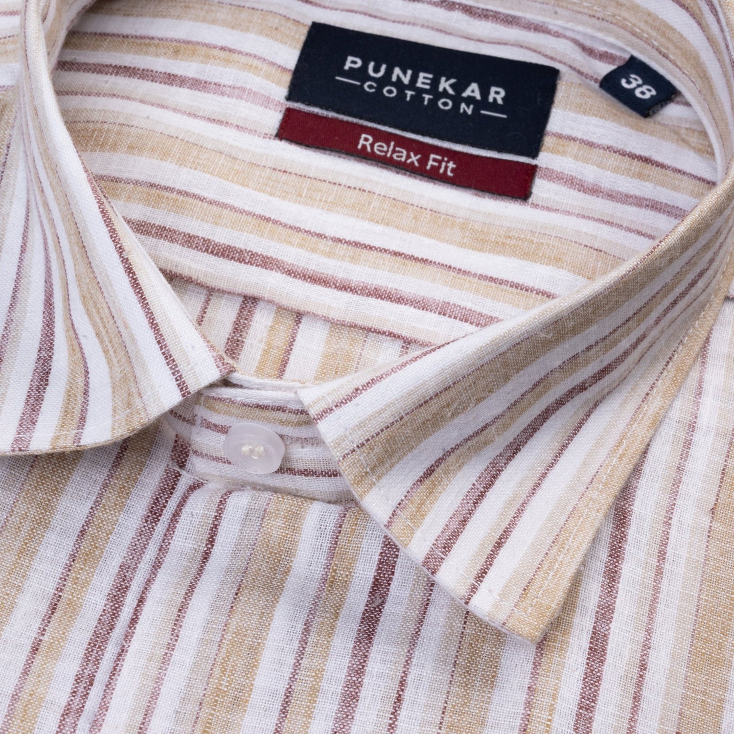 Cream &amp; Maroon Striped Blend Cotton Shirt for Men - Punekar Cotton