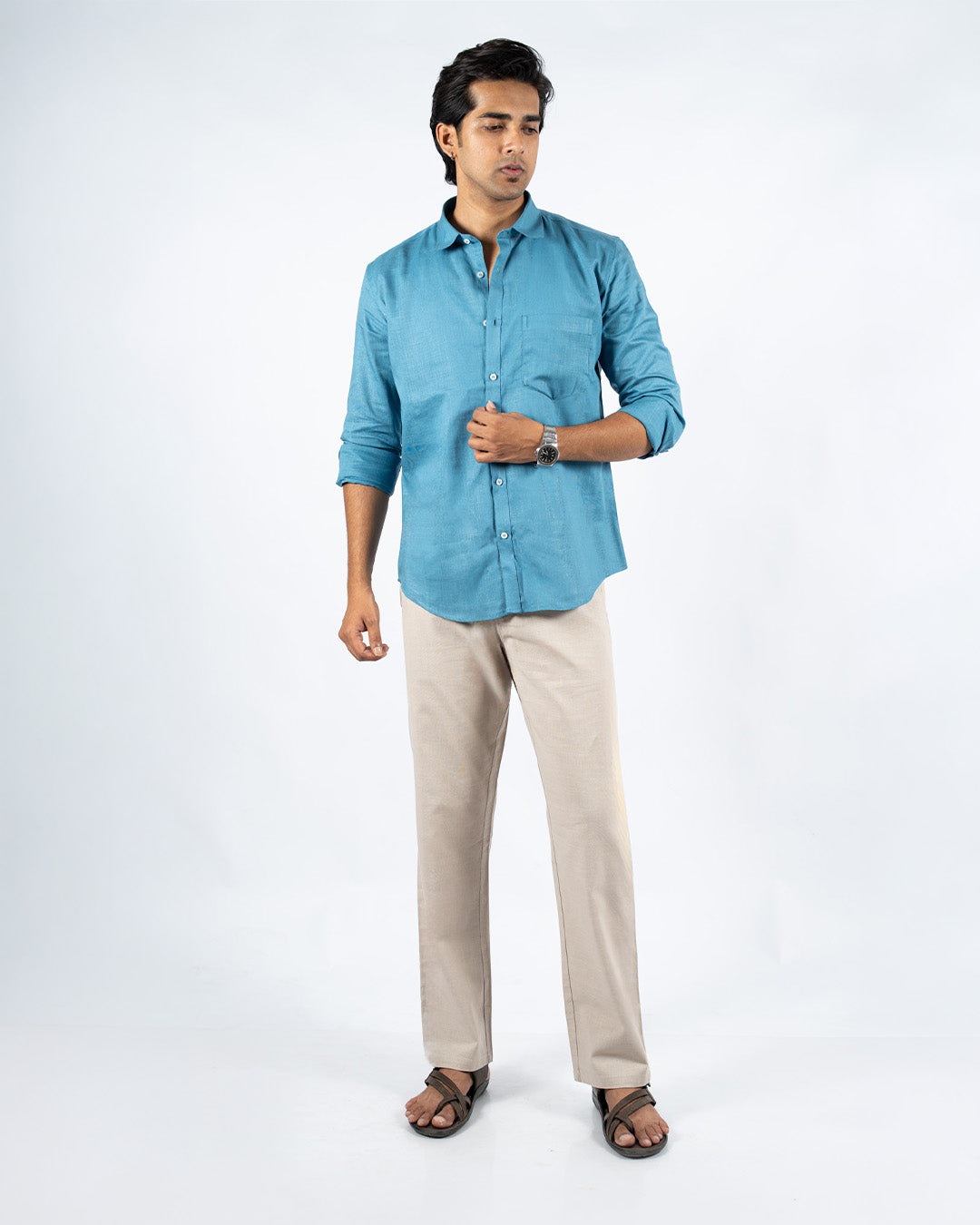 Cream Everyday Cotton Linen Straight-Fit Pants for Men