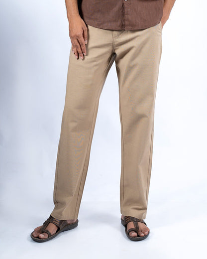 Dark Beige Everyday Cotton Linen Straight-Fit Pants for Men - Punekar Cotton